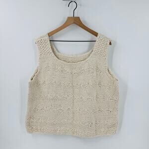 Handmade Cream Chunky Knit Sleeveless Tank Top Textured Cottagecore Boho L/XL